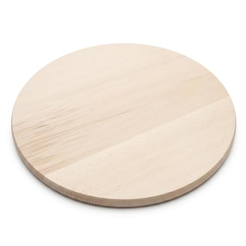 PEEWIT Planche en bois de hêtre Ø 35 cm ronde – Planche de cuisine en bois massif pour pizza, fromage et service – Planche à découper épaisse et...