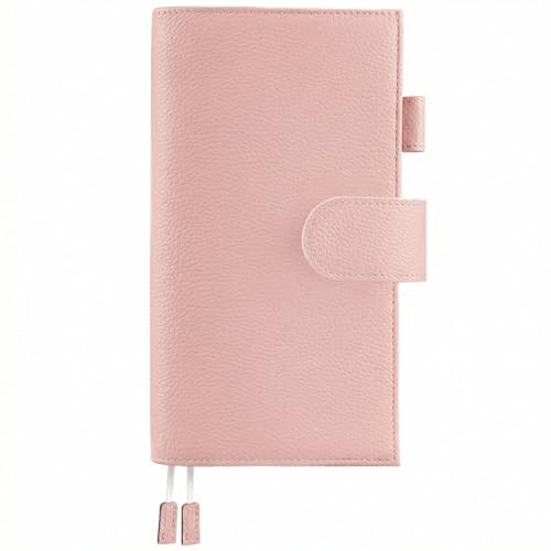 Image of Genuine Leather Planner Cover for Hobonichi Weeks /Weeks Mega with Pen Loop, Card Slots, Back Pocket, and Bookmarks (Pink)