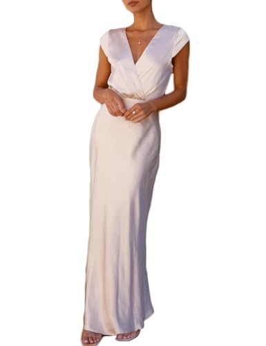 Summer Satin V Neck Wrap Maxi Dress for Women 2025 Elegant Silk C...