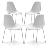 POLY & BARK Isla Modern Kitchen Chairs Set of 4 - Plastic Dining Chair with Metal Legs - Quick Assembly Simple Cafe Chairs Plastic for Indoor or Outdoor - White