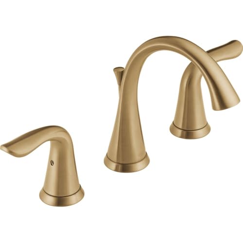 Product Image of the Delta Lahara Brushed Gold Bathroom Faucet 3 Hole, 8 Inch Widespread Bathroom Sink Faucet for Vanity, Metal Push-Pop Drain Assembly, Champagne Bronze 3538-CZMPU-DST