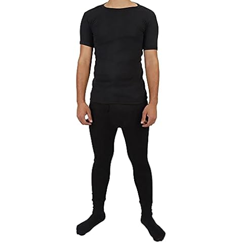 Kids Thermal Underwear Long Johns Set Boys Short Sleeve T-Shirt Top & Bottom, Black, 8-9 Years Cover
