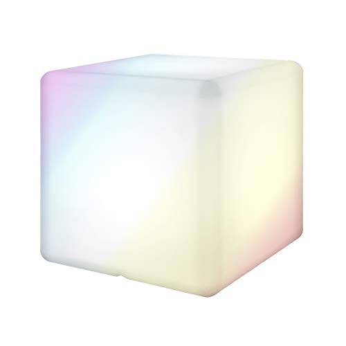 LOLAhome Lámpara exterior Cubo Chill Out + LED RGB con Mando | Lámpara Blanca de 40x40x40 cm, IP-64 | LED 9 W - 720 Lm |Para exterior, jardín, terraza, piscina | Modelo Cubo Chill Out Minimalista