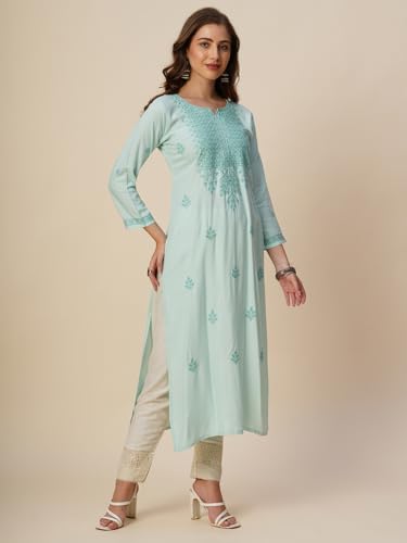 Image of RATAN Rayon Straight Lucknowi Chikankari Ethnic Wear Kurta for Women