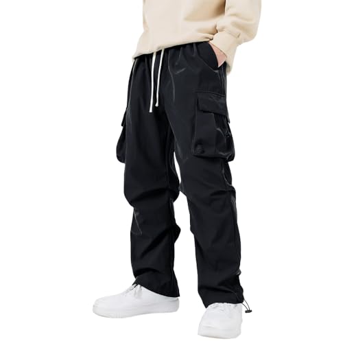 WZIKAI Men's Parachute Cargo Pants Trendy Casual Parachute Pant Baggy Drawstring Hip Hop Harem Pants with Pockets
