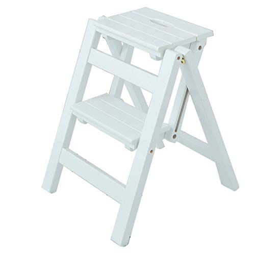 GJSN 2 in 1 leggero pieghevole Multifunctionalfolding Passo Sgabello, 2/3/4 Scala a pioli Sgabello in legno massello Crescente Scala pieghevole semplice Attico Cucina Ufficio Stair Sgabello sedia Flo