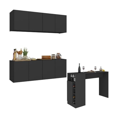 Armário de Cozinha com Bancada Americana/mesa Gourmet Multimóveis Mp2202 Preto