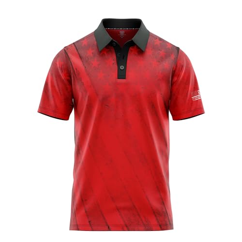 Patriotic USA Golf Polo Shirt – Men’s Performance Short Sleeve Moisture Quick Dry Fit Athletic Veteran UPF Stretch Casual Fun