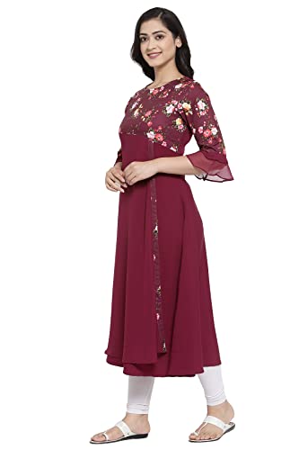 Image of Crepe Regular Kurta (Women Wine L)