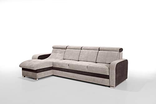 Robin Inspire Bristol Canapé d'angle avec Fonction de Couchage Canapé-lit avec Compartiment de Couchage Coffre de Rangement Gauche Beige/Marron 313 x 169 x...
