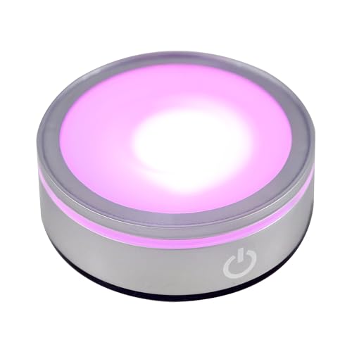 Image of LED Light Base Lighted Display Stand, 4 Pack Round Touch Control LED Night Light Stand with Recessed Holder, 7 Color Display Base with USB Power, Pedestal for Glass Crystal Spherical Artwork