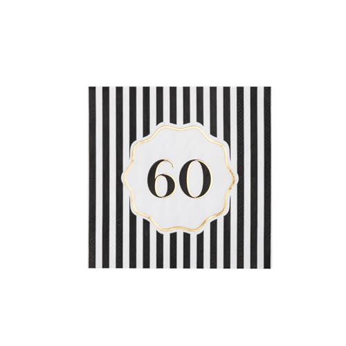 Bonjour Fte 60th Birthday Cocktail Paper Party Napkins | Premium Party Supplies | Gold Foil | Birthday Parties Milestone Celebrations Anniversaries Cocktail Tables | Pack of 20 5 Folded
