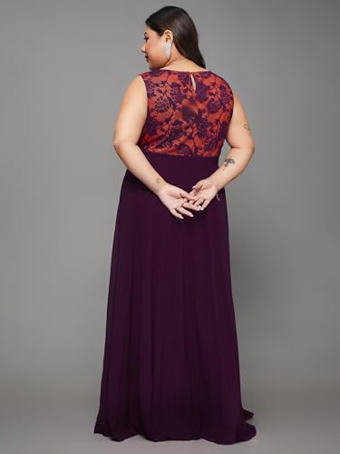Image of Miss Chase A+ Women's Round Neck Sleeveless Georgette Floral Lace Fit & Flare Maxi Dress