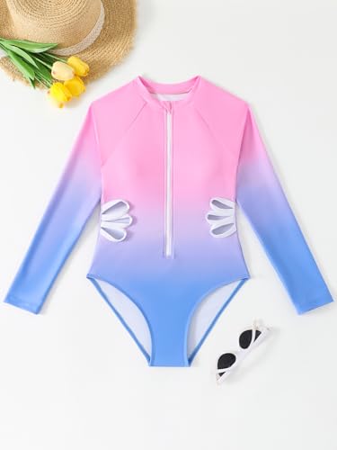 Image of SEGT Girl's One Piece Rash Guard Long Sleeve Swimsuits Bathing Suit