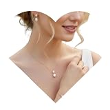 ONDEGO® Rosegold 3er Perlen Schmuckset Halskette Ohrringe Armband Zirkonia Brautschmuck Hochzeit Kommunion Abiball Collier