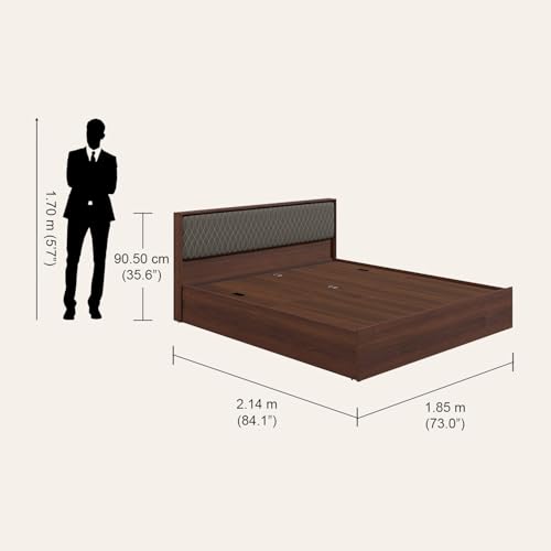 Image of Interio by Godrej Bed, Eden V2 King Size Engineered Wood Bed with Pullout Storage, 1-Year Warranty, Walnut, Particle Board