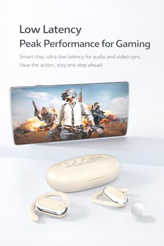 Image of W300 OWS Open Ear Wireless Earbuds with Display, ENC Mic for Crystal-Clear Calls, 60hr Playtime with Type-C Fast Charging, BT5.4 Gaming Bluetooth Earphones, Touch Control Sports Headphone. BEIGE