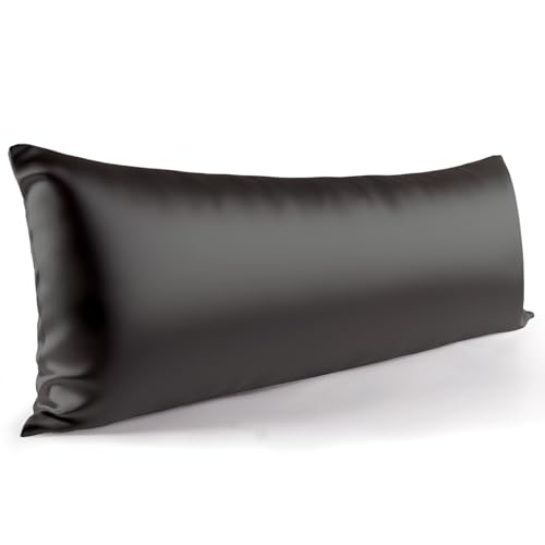 Zenssia Funda de almohada para dormir de lado, 40 x 145 cm, 1 unidad, de satén, suave como de seda, 40 x 145 cm, cuidado del cabello y la piel con cremallera, color negro