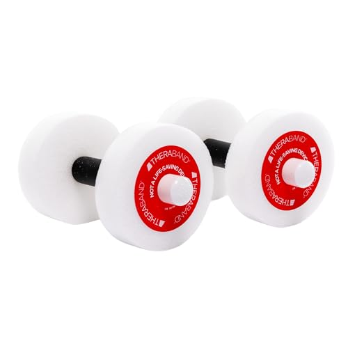 TheraBand Water Weights, Aquatic Dumbbells for Pool Fitness, 2 Foam Weights with Padded Grip for Water Aerobics, Therapy, Workouts, Pool Exercise Equipment, Aqua Training, Red, Light, Beginner