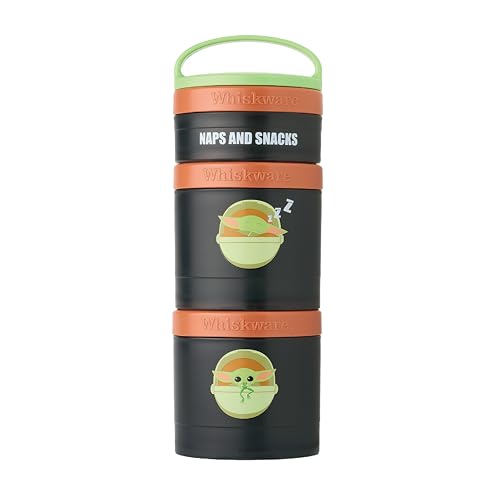 Image of Whiskware Star Wars Stackable Snack Containers for Kids and Toddlers, 3 Stackable Snack Cups for School and Travel, The Child NAPS & Snacks - Green/Orange/Grey