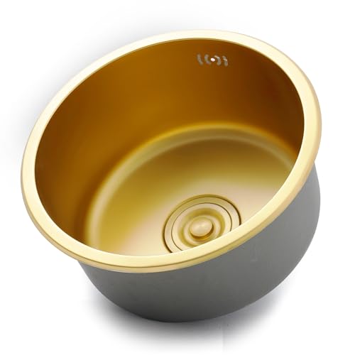 WIQUYBML Lavello in Acciaio Inox a Vasca Singola per Piccole cucine e Bar - Design Rotondo, Installazione salvaspazio sottotop o a Incasso, Dimensioni compatte (40 cm)
