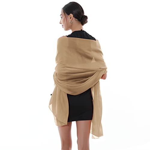 RIIQIICHY Women Shawls and Wraps for Evening Dresses Like Chiffon Silk Scarf Formal Silky Pashmina Shawls for Weddings Camel