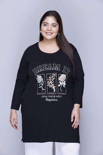 Image of In Love Women's Cotton Chest Printed Full Sleeve Plus Size Long T-Shirt