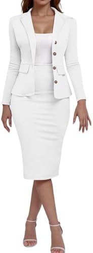 Womens Two Piece Sets Dressy Business Skirt Suit Long Sleeve Blaz...