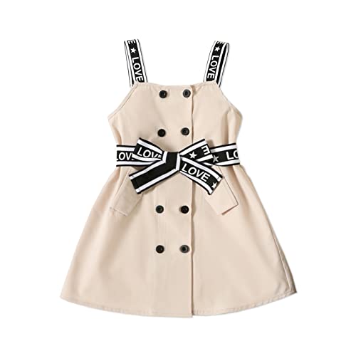 Patpat Toddler Girl Double Breasted Letter Belted Tie Front Strap Overalls Dress Apricot 3 Years #TOP18