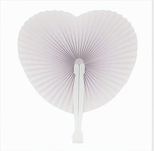 Lizzy 12x White Heart Shape Folding Handheld Fan | For Wedding Celebration Birthday Party Favour