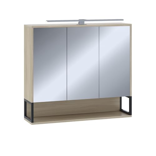 Vicco Mobile a specchio per il bagno Vionna, Quercia/nero, 80 x 71.5 cm con luce LED