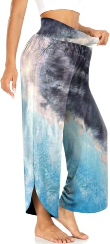 Image of TARSE Women's Wide Leg Yoga Pants Cross High Waist Flowy Split with Pockets | Comfy Lightweight Stretch, Flare Hem Cropped, Loose Dance Pants, Travel & Lounge, Everyday Casual Wear