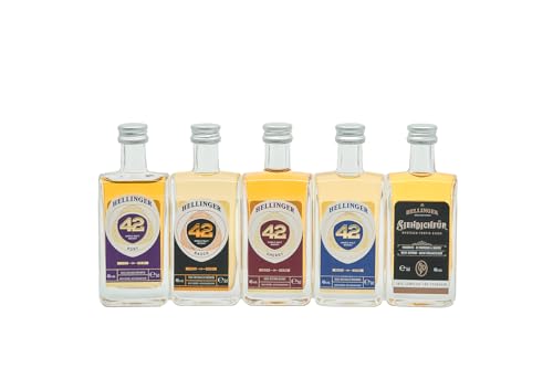 HELLINGER 42 5 Probiergrößen Sächsischer Single Malt Whisky - 46% Vol. Alkohol 5x 5cl – Set enthält Hellinger 42 Original, Rauch, Sherry, Port & Siehdichfür zum Probieren – Dresdner Whisky Manufaktur