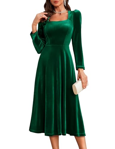 Berylove Abiballkleider Grüne Abendkleider Cocktailkleider Weihnachtsoutfit Damen Kleid Empire Stil Damen Schickes Kleid Damen Hochzeit Velvet Dress BLSR001 DarkGreen XL
