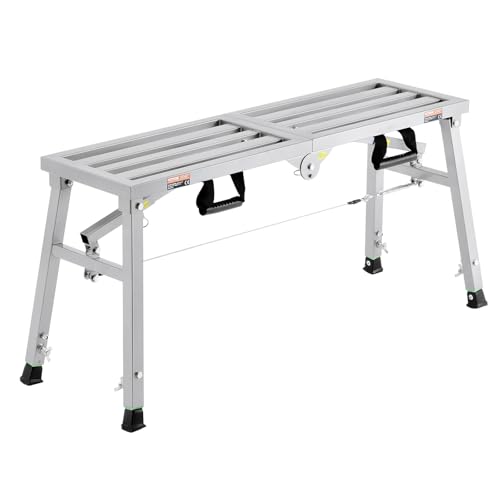 VEVOR Plataforma de Trabajo, Altura Ajustable de 3 Velocidades, Escalera de Acero de Aleación Plegable, Carga de 180 kg, Patas de Goma Antideslizantes, para Limpieza y Lavado, 1040 x 375 x 500 mm