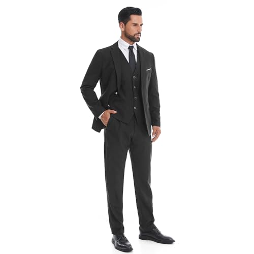 Mens Suit 3 Piece Slim Fit Two Button Single Breasted Solid Tuxedo Blazer Vest Pants Set for Wedding Prom Formal Business3