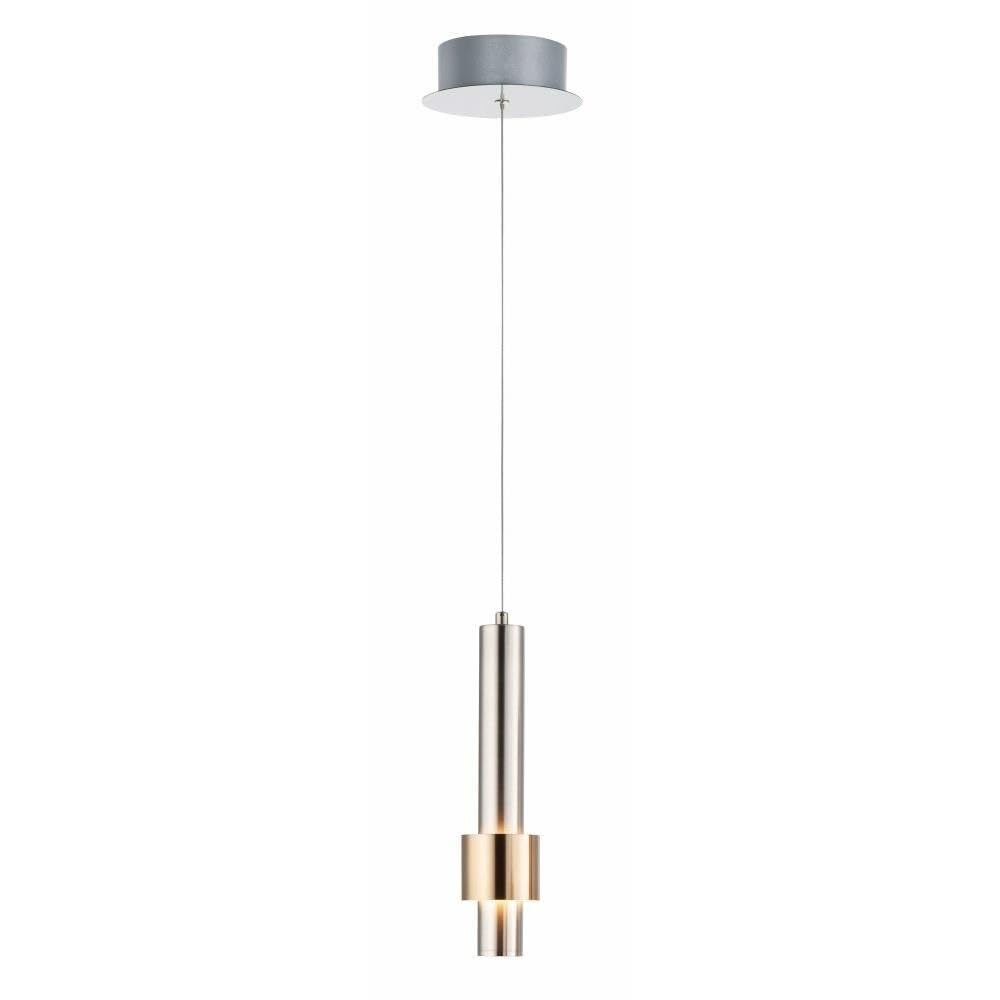 ET2 E24751-SNSBR Reveal Aluminum & Acrylic Tubular LED Mini Pendant Ceiling Lighting, 1-Light 6 Watts, 12" H x 3" W, Satin Nickel/Satin Brass