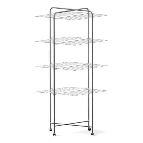 Briconess.com Étendoir à linge à tour en acier antirouille, 4 étages, pliable, avec roulettes pour extérieur et douche, 40 mètres,