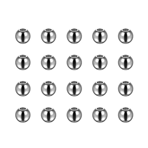sourcing map 20 Stück 6mm Edelstahl Kugeln mit 2mm Loch Runde Durchbohrte Metallkugeln Schmuckperlen für DIY Handwerk Silber Ton