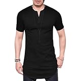 LIWEIKE Mens Solid Extended Hipster Hip Hop Swag Curve Hem Short Sleeve T Shirt (Black Button, Large)