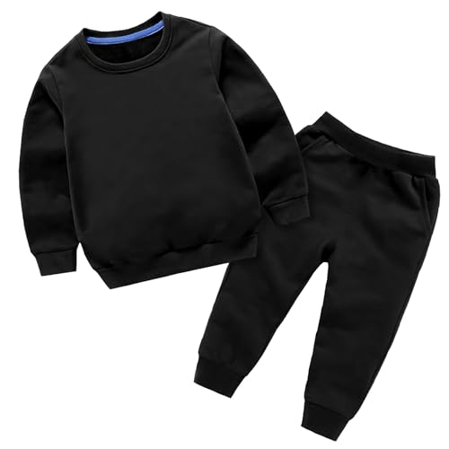 Generisch Ropa festiva 86 invierno monocolor manga larga suéter sudadera pantalones 2 piezas conjunto S pantalones de chándal niños, Negro , 3-4 años