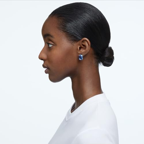 SWAROVSKI Millenia stud earrings, Octagon cut crystals, Blue, Rhodium Finish3