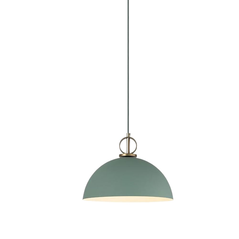 Colorful Semicircle Pendant Light Fixture, Metal Dome Hanging Lamp, Vintage Farmhouse Ceiling Lighting, Retro Aluminum Chandelier for Over Dining Room Kitchen Island Sink (Gray,15.7in)(Green,13.7in)