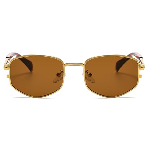 Image of LJCZKA Trendy Square Metal frame Sunglasses for Women Men Retro Polygon Sun Glasses Luxury Classic Shades
