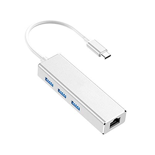 JXT ADT USB-C/Type-C to Gigabit Ethernet RJ45 & 3 x USB 3.0 Adapter Converter HUB, Computer External Tablet Phone Universal(Black) (Color : Silver)