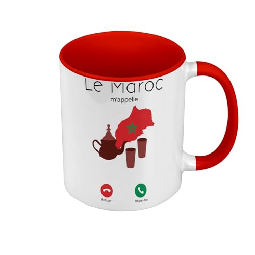Fabulous Mug de Couleur Qualité Premium Rouge - Le Maroc M'Appelle Culture Drapeau Voyage - Tasse avec anse et intérieur de couleur