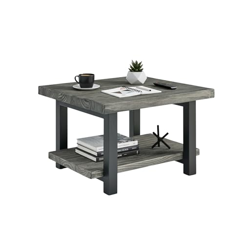 Image of Pomona 27-Inch Square Solid Wood Coffee Table with Metal Legs - Modern Rustic Industrial Small Space Table by Alaterre Furniture (Slate Grey)
