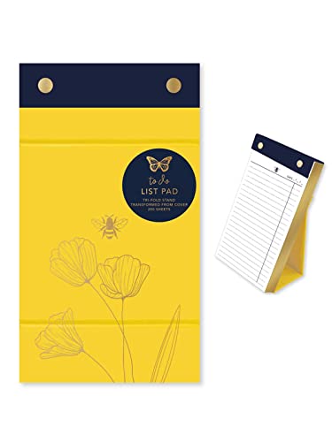 to Do List Notepad Navy Yellow Busy Life Floral Bee Design Tri-Fold Stand Jotter