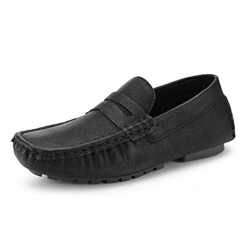 Hawkwell Kids Casual Penny Loafer Moccasin Dress Driver Shoes, Black Pu, 9 M Us Toddler #TOP12