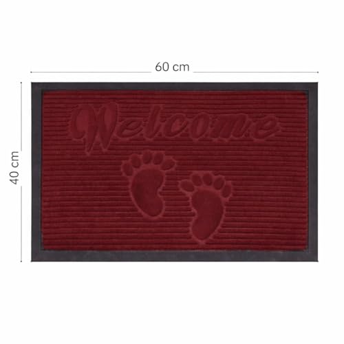 Image of DecorTwist PVC Door Mat 60x40 cm | Heavy Duty Indoor Outdoor Entrance Mat | Anti-Slip Rubber Back | Waterproof Dust & Dirt (Style 4 [ Maroon ], Polyester & PVC Door mat 60 * 40 cm, Pack of 2)